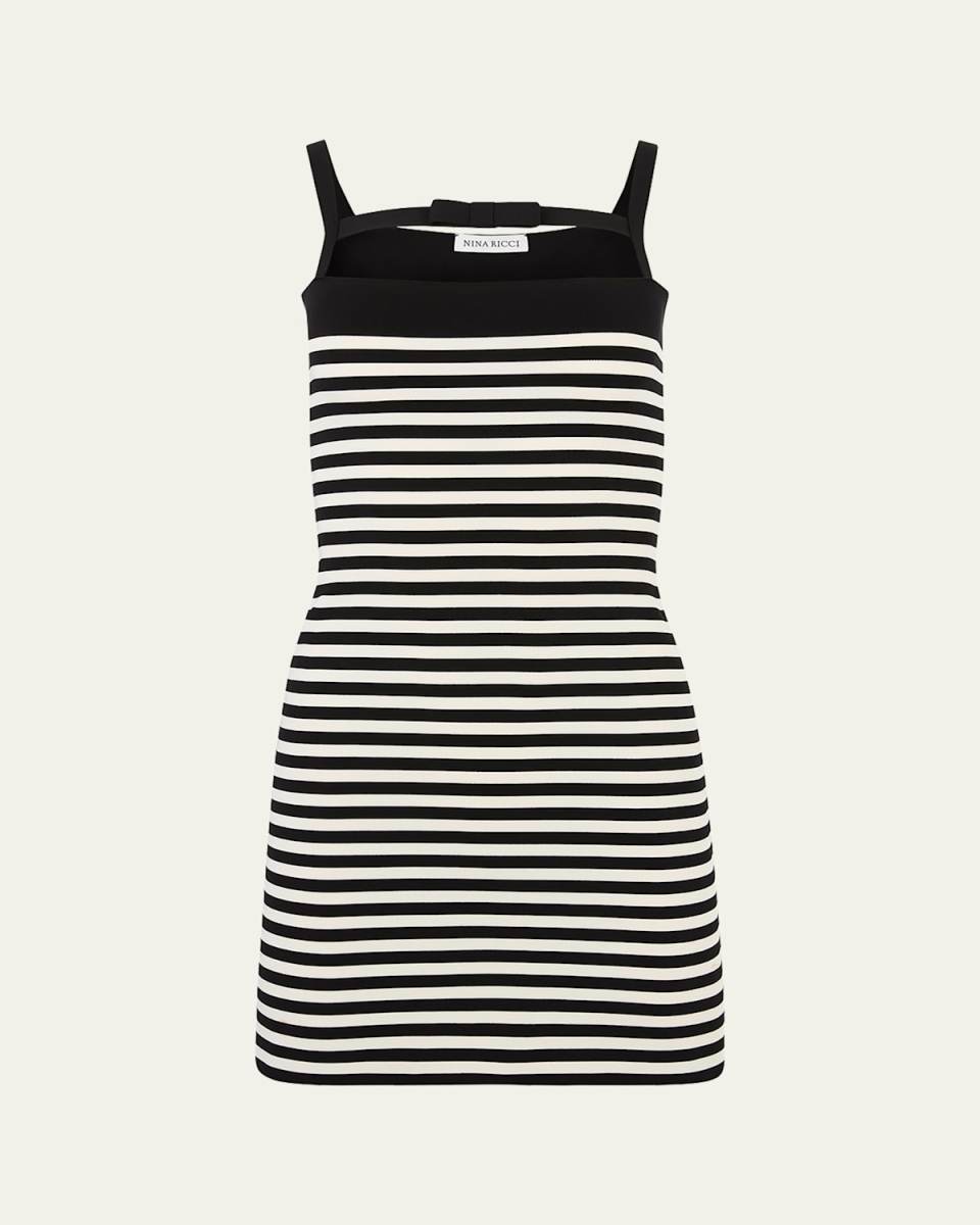 Stripe Knit Cutout Bow Mini Dress
